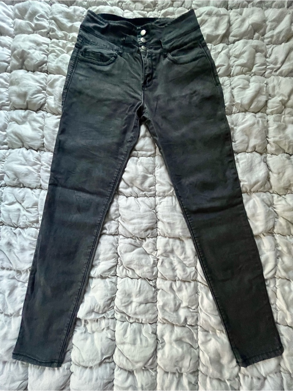 High-Waist Women's Skinny Jeans in Charcoal